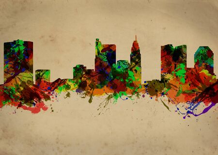 Watercolor art print of the Skyline of Columbus City Ohioの写真素材