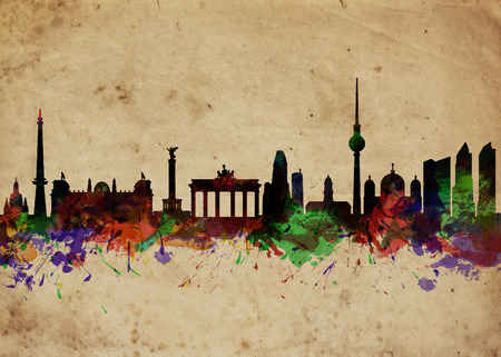 Watercolor art print of the Skyline of  Berlin Brandenburg Gateの写真素材