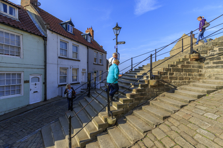 Whitby, North Yorkshire, UK 11th September, 2015, people walking the 199 steps whitby.のeditorial素材