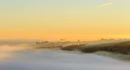 Foggy morning in yorkshire at sunriseの写真素材