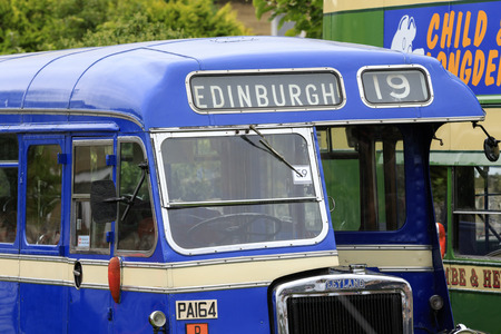 Elland, Halifax, West Yorkshire, UK 20th September, 2015. vintage bus, local Rotary Club members of Elland hope the current fad for all things 
from the 40s and 50s will make their first Vintage Weekend a big success.のeditorial素材