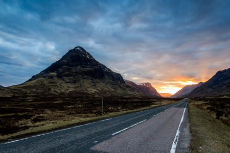Beaytiful Sunset on the road to Glencoe, Scotland.の写真素材