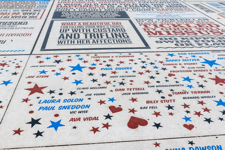 BLACKPOOL, UK - October 21, 2016: The comedy carpet one of Britain's largest pieces of public art immortalising the UK's
 favourite comedians and comic writers.のeditorial素材
