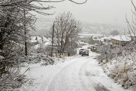 Snow covers the roads, Yorkshire UKの写真素材