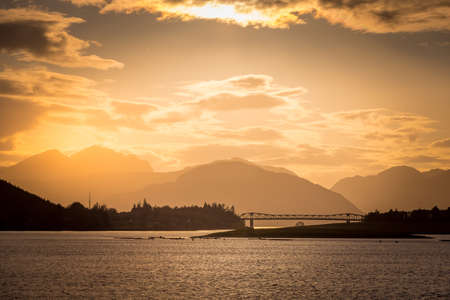loch leven with a golden sunsetの写真素材