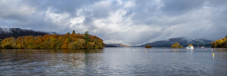 Derwentwater panorama, Keswick The Lake District Cumbria UKの写真素材