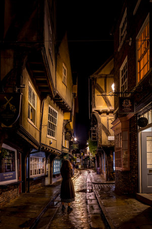 The Shambles at night in York, England.の写真素材