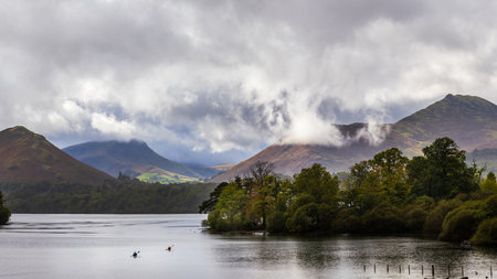 Derwentwater Keswick on the lake canoeingの写真素材