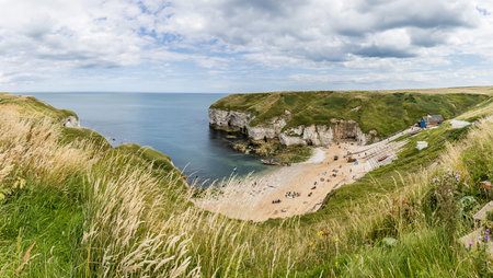 Flamborough head north landing panoramic viewの写真素材