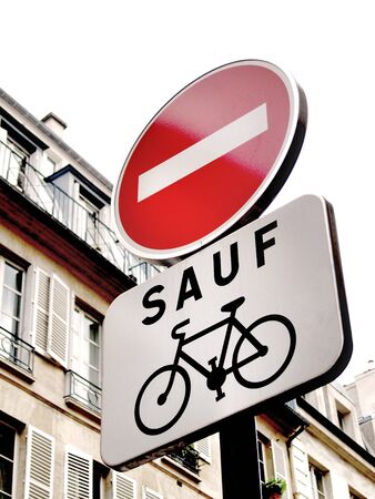 No Entry except bicycles sign in Frenchの写真素材