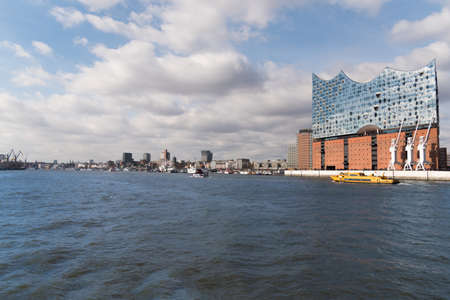 Hamburg harbor panorama with the river Elbe and the Elbphilharmonie opera houseのeditorial素材