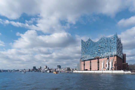 Hamburg harbor panorama with the river Elbe and the Elbphilharmonie opera houseのeditorial素材