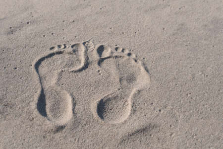 parallel footprints in sandの写真素材