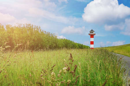 typical red and white lighthouse.の写真素材