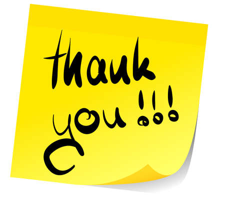 words thank you written on yellow sticky noteの写真素材