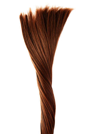 long healthy straight brown twisted hair isolated on white backgroundの写真素材