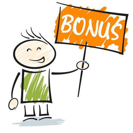 smiling stickman character holding sign with word BONUS vector illustrationのイラスト素材