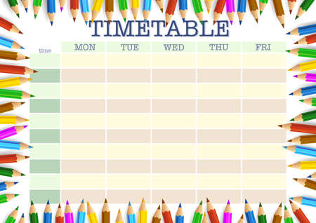 school timetable surrounded by colored pencils template vector illustrationの写真素材