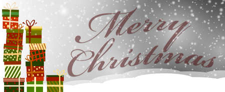 snowy christmas greeting card with gift boxes vector illustrationの写真素材