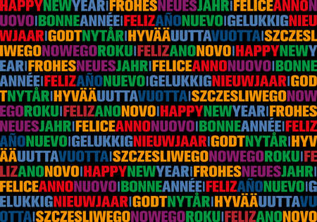 colorful happy new year greeting card in different languagesのイラスト素材