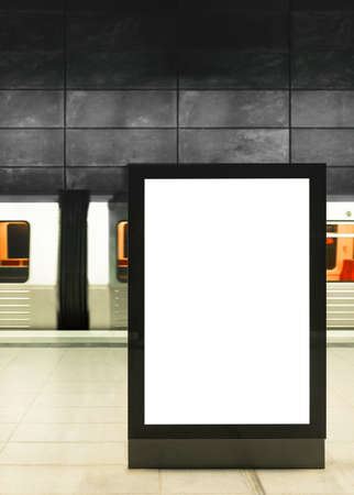 illuminated digital billboard in underground train station mockupの写真素材