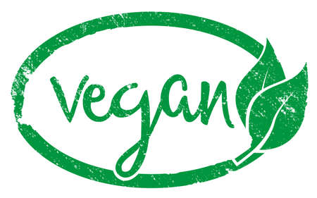 green vegan rubber stamp print with leavesのイラスト素材