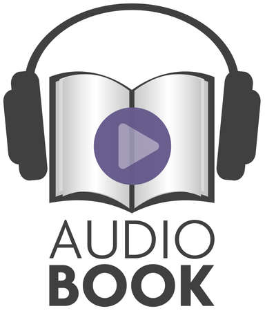 audio book icon with earphones and paper bookのイラスト素材