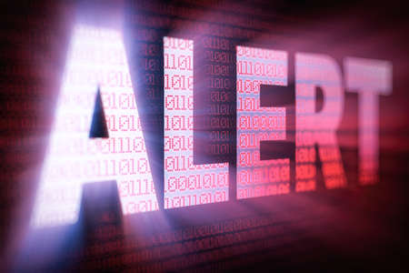 ALERT bright glowing word on computer screen filled with binary codeの写真素材