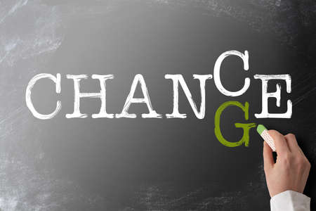 word CHANGE turning into CHANCE on blackboardの写真素材
