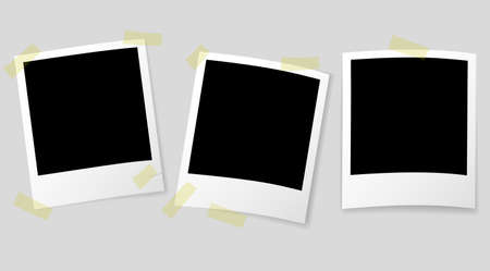 old retro-style instant picture frames with semi-transparent shadows and adhesive tape vector illustrationのイラスト素材