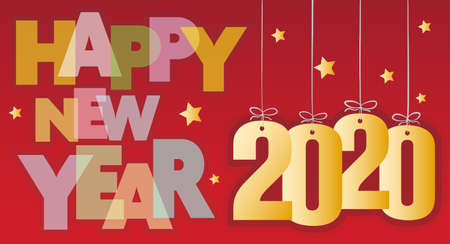 2020 new year greeting card with colorful text Happy New Year on red background vector illustration