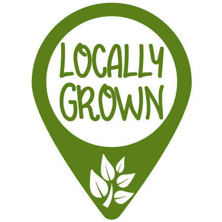 location marker with text LOCALLY GROWN and growing plant symbol vector illustrationのイラスト素材