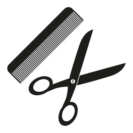 simple flat scissors and comb icon or symbol vector illustrationのイラスト素材