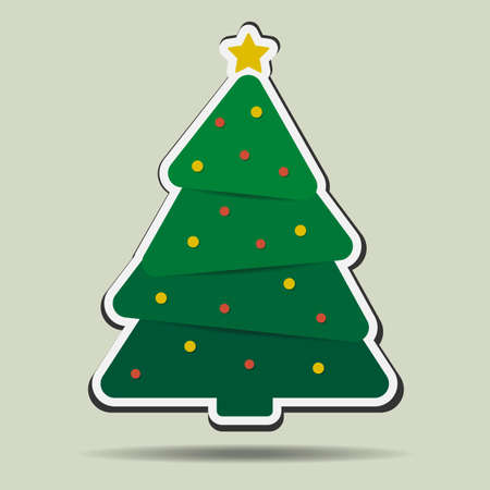 simple christmas tree decorated with christmas ornaments badge or sticker vector illustrationのイラスト素材