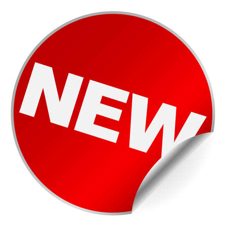 red round NEW sticker or badge with one side curled up vector illustrationのイラスト素材