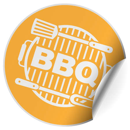 round barbeque BBQ sticker or badge one side curled up vector illustrationのイラスト素材
