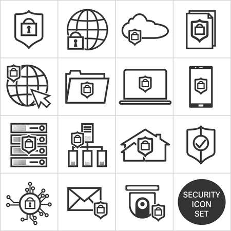 different black and white technology security icons, security icon set vector illustrationのイラスト素材