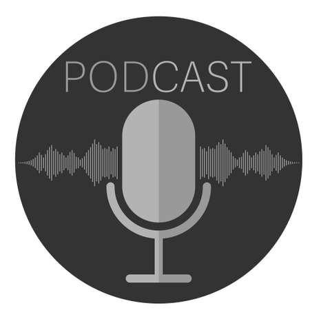simple round flat podcast icon or symbol with recording microphone and waveform vector illustrationのイラスト素材