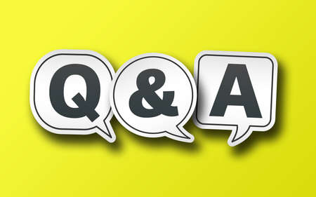 speech bubbles with Q and A on solid yellow background, frequently asked questions or questions and...