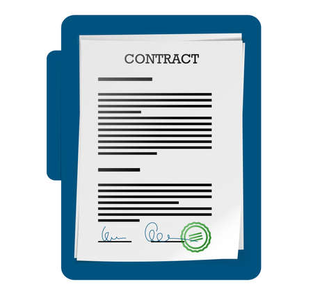 stack of documents or contract papers with abstract signatures and stamp in folder vector illustrationのイラスト素材