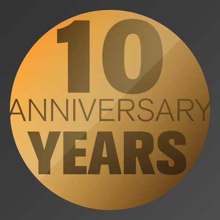 gold colored 10 YEARS ANNIVERSARY logo or label vector illustrationのイラスト素材