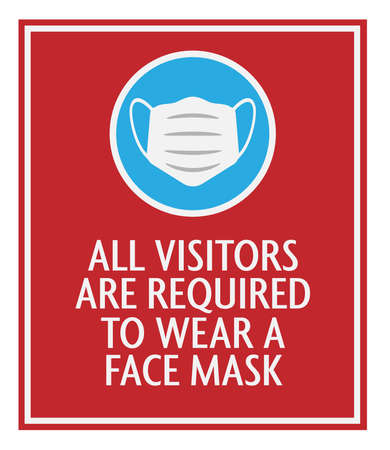 Red face mask required sign with protective face covering icon vector illustrationのイラスト素材