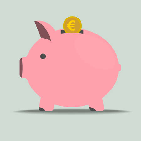pink piggy bank with euro coin vector illustration, finance and savings conceptのイラスト素材