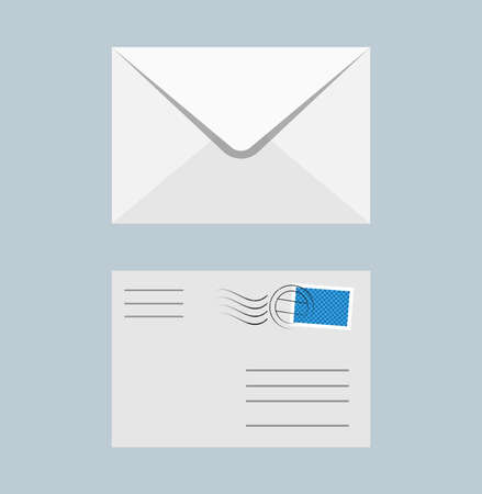 front and backside of envelope with postmarked stamp vector illustrationのイラスト素材