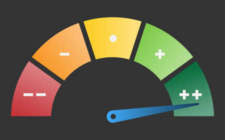 performance dial, speedometer performance or efficiency rating from red to green vector illustration