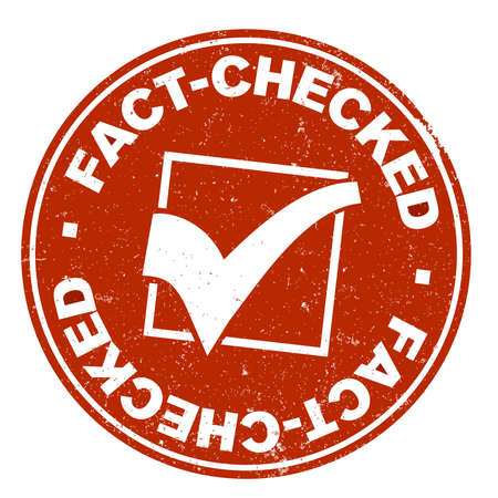 grungy red round FACT-CHECKED label or rubber stamp with checkmark vector illustrationのイラスト素材