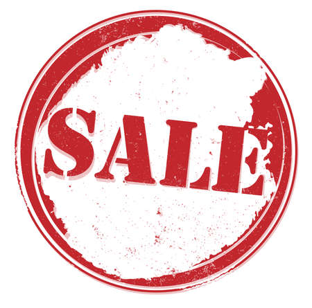 grungy red round SALE stamp or label vector illustrationのイラスト素材
