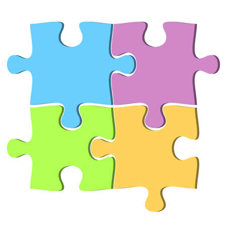 set of four jigsaw puzzle pieces in different colors vector illustrationのイラスト素材