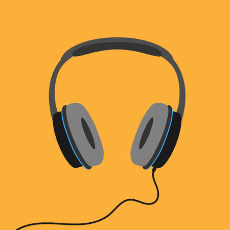 stereo headphones isolated on orange background, listen to music or podcast vector illustrationのイラスト素材