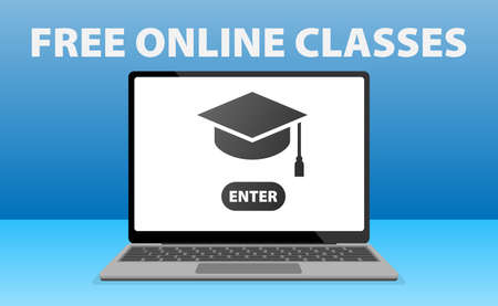 online class on online course icon on laptop computer, e-learning concept vector illustrationのイラスト素材